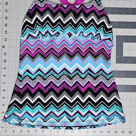 Dokotoo Tankini Swim Top Striped Racerback Geometric Pattern Pink Black Sz Small - Picture 10 of 10